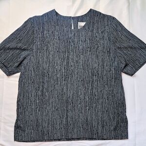 Peter Popovitch Womens Blue Vertical Striping Short Sleeve Blouse Size Medium